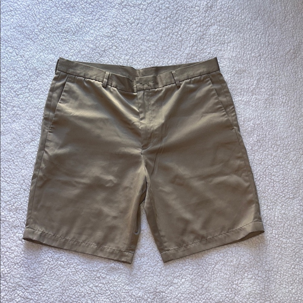 Perry Ellis Tan Flat Front Shorts with Knee-Length Style
